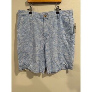 Izod Chino Shorts Mens 34W Blue Cotton Floral Print Slash Pockets Flat Front